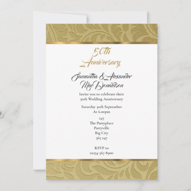 Invitación 50° aniversario del boda de damasco de oro (Anverso)