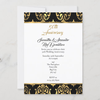 Invitación 50° aniversario del boda de damasco negro y oro