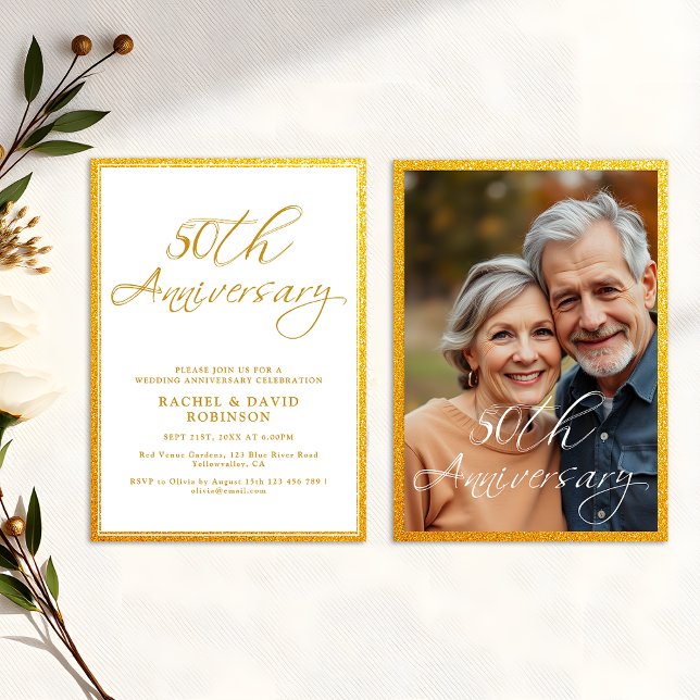 Invitación 50° Aniversario del Boda de Golden Script Photo (Subido por el creador)