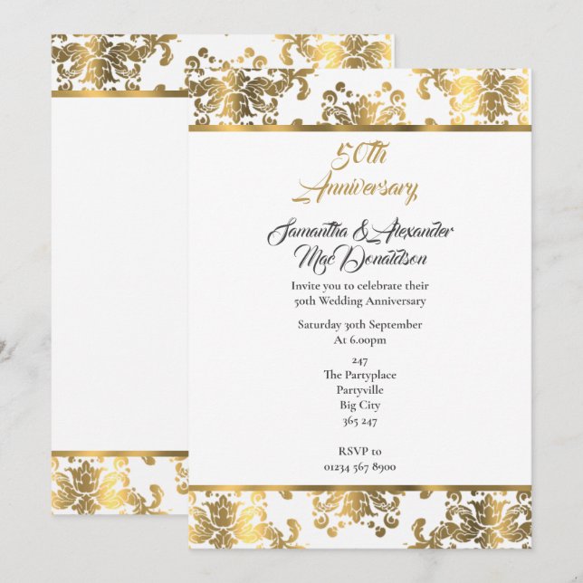 Invitación 50° aniversario del boda de la damasco de oro (Anverso / Reverso)
