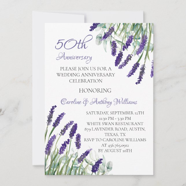 Invitación 50° Aniversario del Boda de Lavender (Anverso)