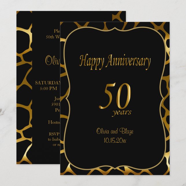Invitación 50° Aniversario del Boda de Oro| Patrón de jirafa (Anverso / Reverso)