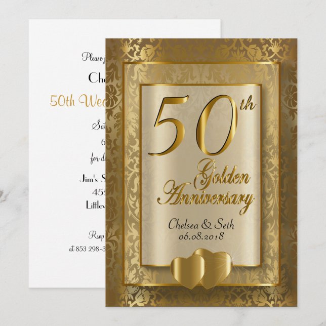 Invitación 50° Aniversario del Boda de Oro| Texto DIY (Anverso / Reverso)