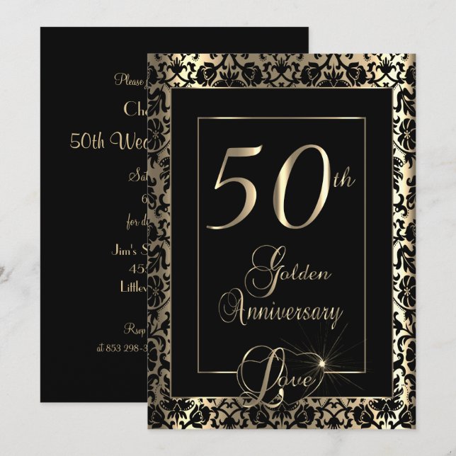 Invitación 50° Aniversario del Boda de Oro| Texto DIY (Anverso / Reverso)