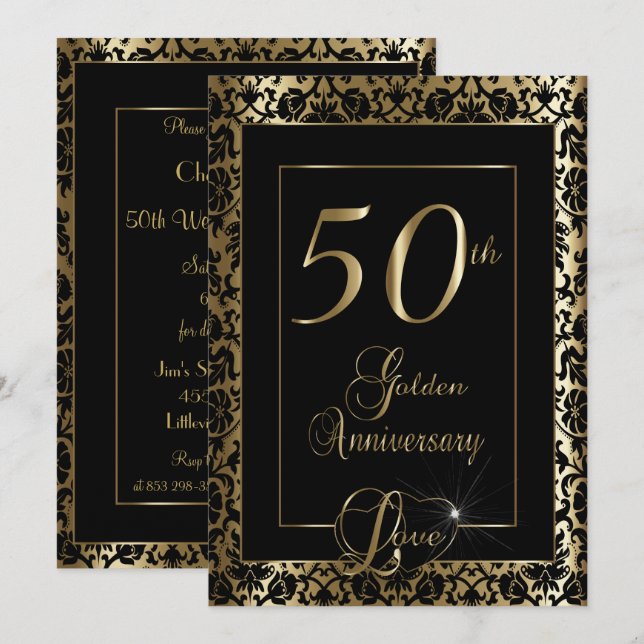 Invitación 50° Aniversario del Boda de Oro| Texto DIY (Anverso / Reverso)