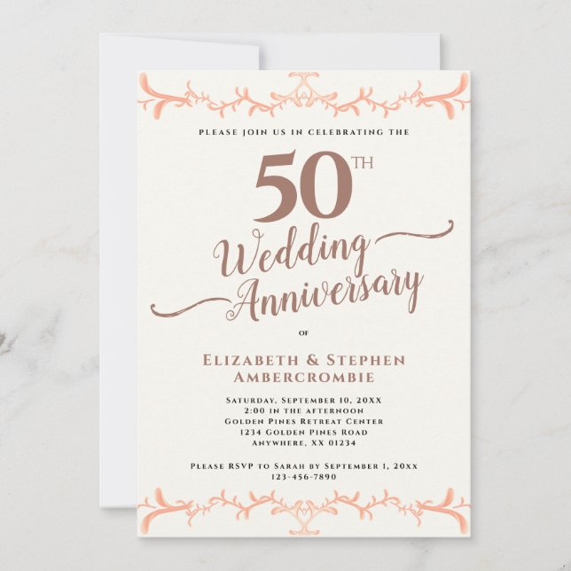 Invitación 50° Aniversario del Boda de Peach Floral (Anverso)