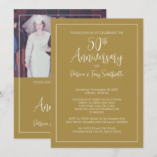 Invitación 50° Aniversario del Boda - Foto horizontal - oro