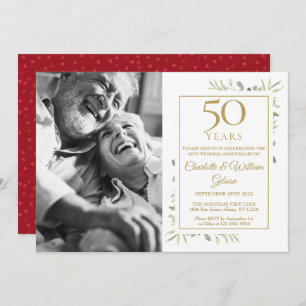Invitación 50° Aniversario del Boda Greenery Love Heart Photo