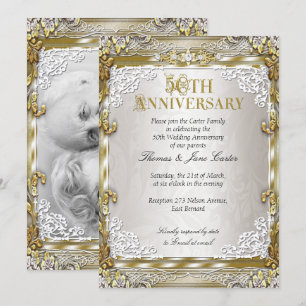 Invitación 50° Aniversario del Boda Oro Vintage Beige Foto