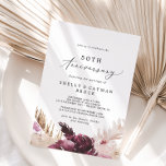 Invitación 50° Aniversario del Boho Pampas Grass Grass<br><div class="desc">Esta invitación al 50 aniversario de la hierba de boho pampas es perfecta para un fiesta de aniversario de verano. El diseño de la acuarela floral incluye flores bohemias de color burdeos y rosas rubias con brotes de pampas neutras y hojas de palmera doradas secas.</div>