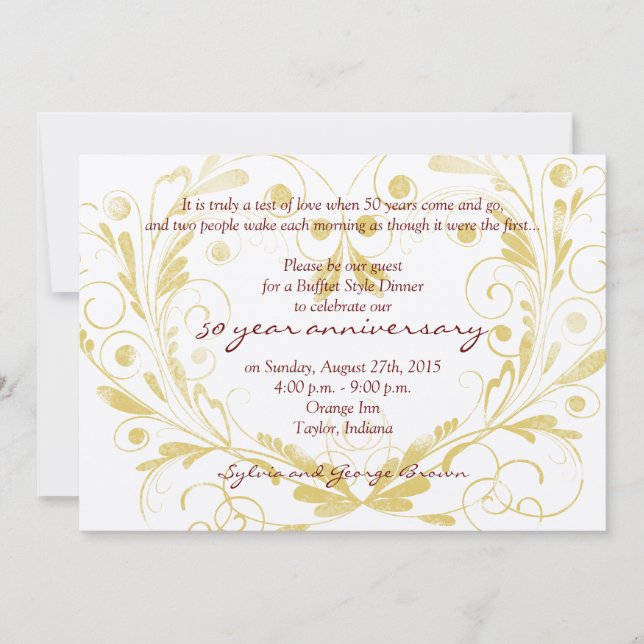 Invitación 50 Aniversario del Diamante de Corazón Floral (Anverso)