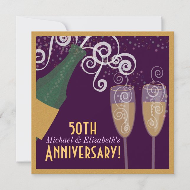 Invitación 50° Aniversario del Fiesta de Oro Bubbly Champagne (Anverso)