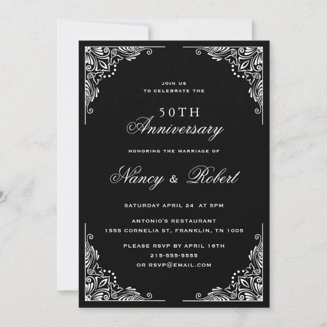 Invitación 50° Aniversario del Ornato Blanco y Negro (Anverso)