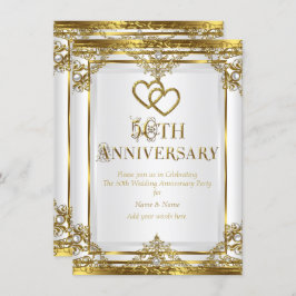 Invitación 50 Aniversario Elegante Oro Perla Blanca