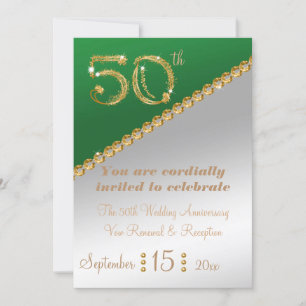 Invitación 50 Aniversario elegante pepita de oro e Invit Verd