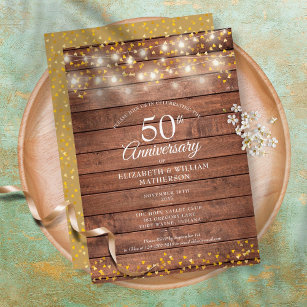 Invitación 50° Aniversario Golden Hearts String ilumina la ma