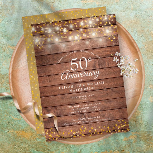 Invitación 50° Aniversario Golden Hearts String ilumina la ma (Subido por el creador)