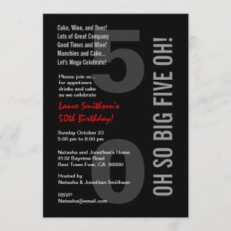 Invitación 50 Aniversario moderno blanco negro rojo 5 OH!