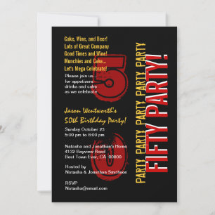 Invitación 50 Aniversario moderno Grunge negro dorado rojo