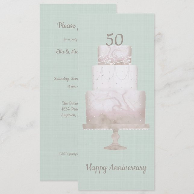 Invitación 50° aniversario Personalizado Fiesta Cake Green Li (Anverso / Reverso)