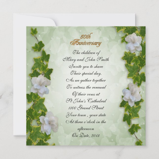 Invitación 50° aniversario renovación ivy y gardenias (Anverso)