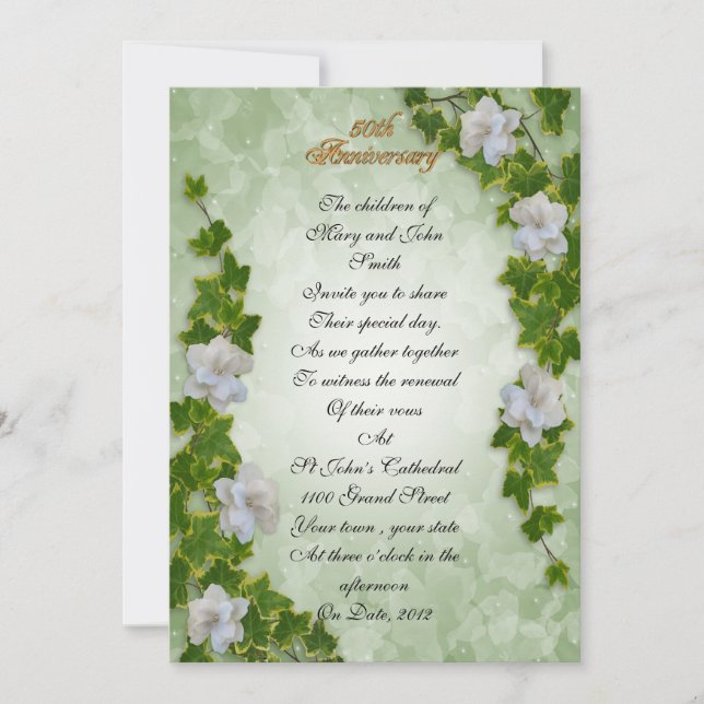 Invitación 50° aniversario renovación ivy y gardenias flo (Anverso)