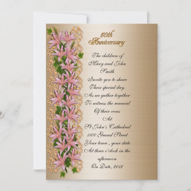 Invitación 50° aniversario renovación ivy y lirios (Anverso)