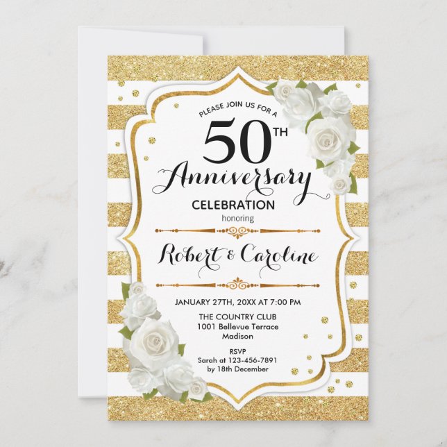 Invitación 50 Aniversario - Rosas Blancas de Oro (Anverso)