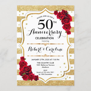 Invitación 50 Aniversario - Rosas Blancas Rojas Do