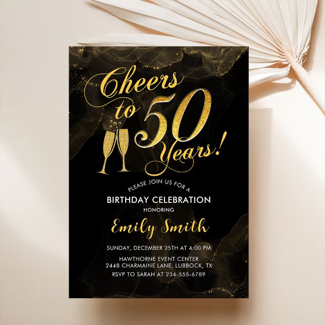 Invitación 50 Aniversario - Saludos A 50 Años Negro De Oro (Subido por el creador)