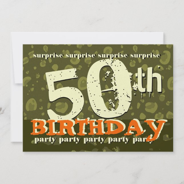 Invitación 50 Aniversario SORPRENDENTE Khaki Naranja Cream Ca (Anverso)