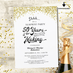 Invitación 50° Aniversario Sorpresa Fiesta Gold Confetti