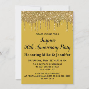 Invitación 50° Aniversario Sorpresa Fiesta Oro Negro Cincuent