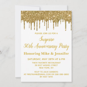 Invitación 50° Aniversario Sorpresa Fiesta Purpurina de Oro B