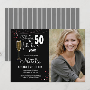 Invitación 50 años, 50 años, alegría, negro