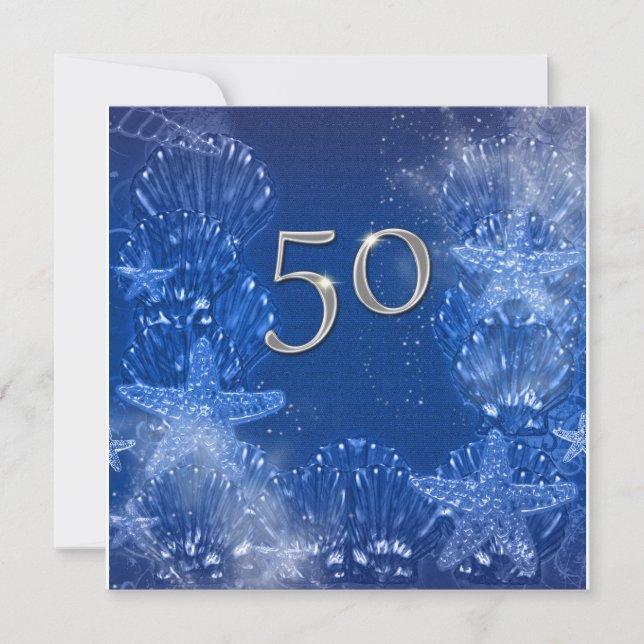 Invitación 50 años azul plata tropical (Anverso)