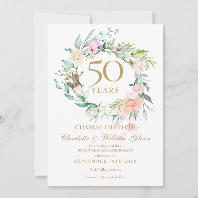 Invitación 50 años cambiar la fecha de los Rosas Garland (Anverso)