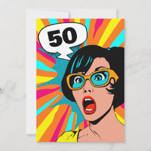 Invitación 50 años de arte pop femenino sorprendid