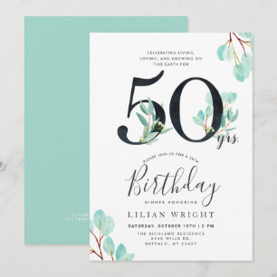 Invitación 50 años de crecimiento 50 cumpleaños Eucalyptu