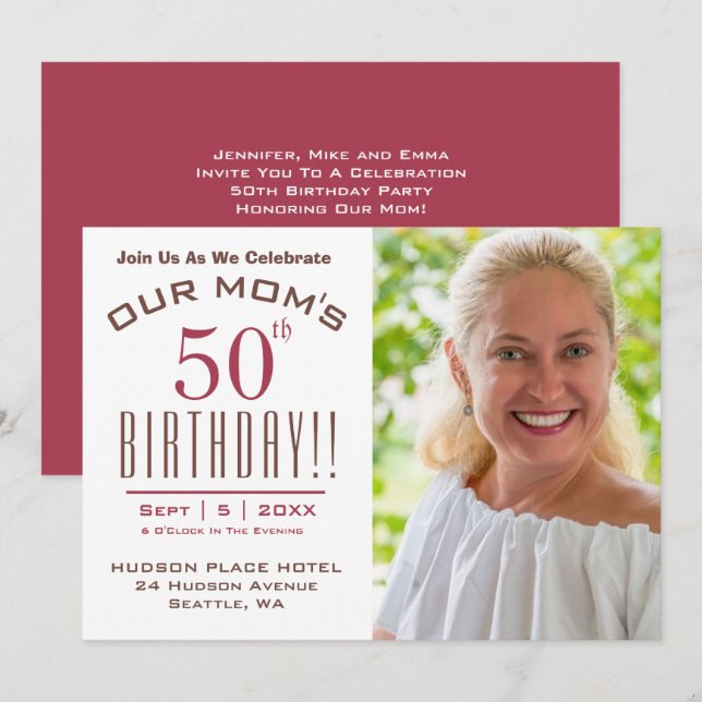 Invitación 50 AÑOS DE NUESTRA MAMÁ - Fiesta de fotos (Anverso / Reverso)