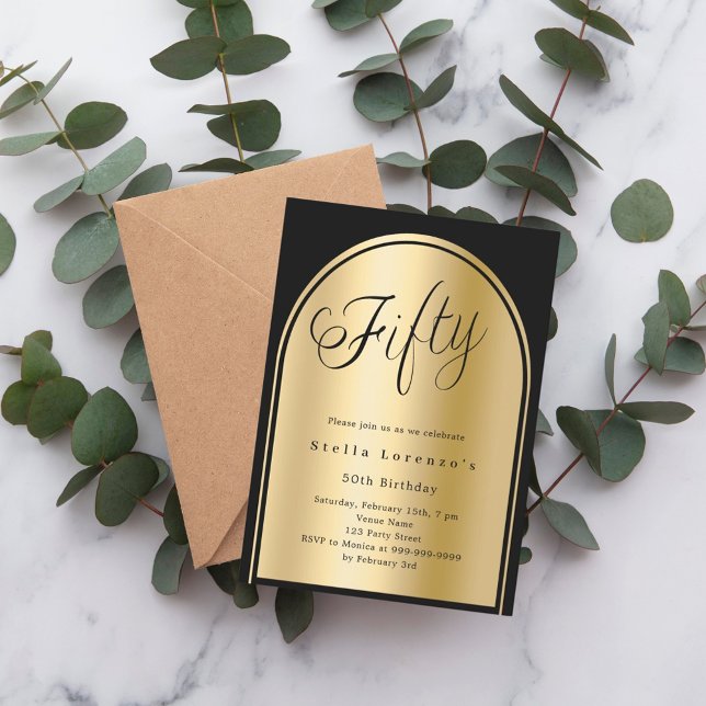 Invitación 50 años de oro negro script de lujo (Subido por el creador)