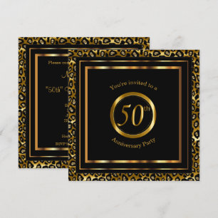 Invitación 50 años dorados con estampado de leopardo