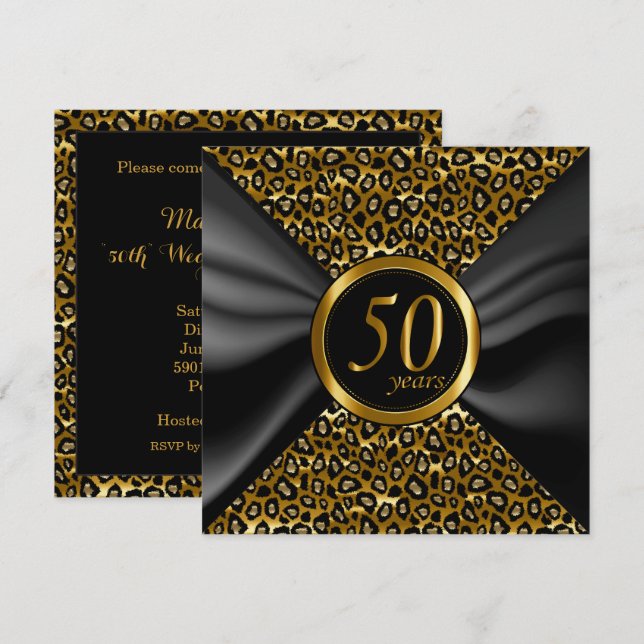 Invitación 50 años dorados con satén negro (Anverso / Reverso)