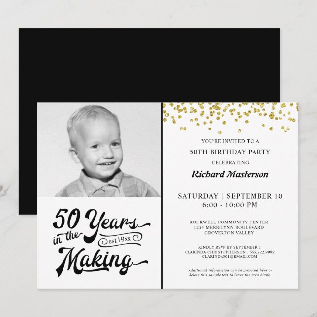 Invitación 50 AÑOS EN EL CONfetti DE Oro (Anverso / Reverso)