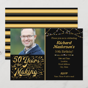Invitación 50 años en el cumpleaños de hacer negro y oro