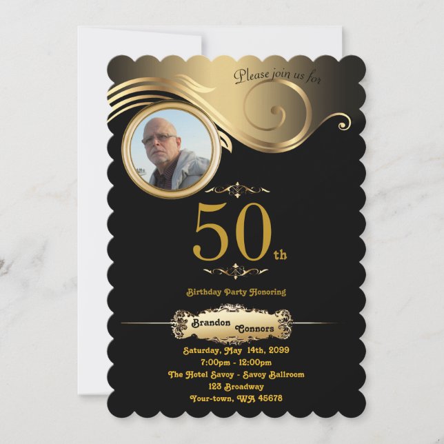 Invitación 50 años, hombre de nacimiento de cualquier edad, a (Anverso)