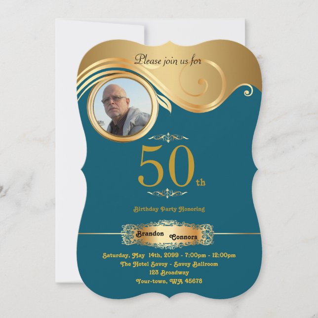 Invitación 50 años, hombre de nacimiento de cualquier edad, a (Anverso)