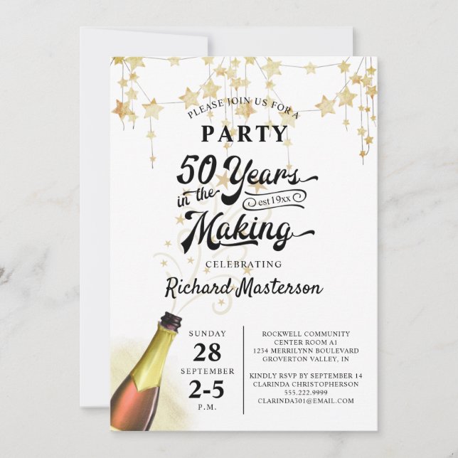 Invitación 50 años retro de cumpleaños para hacer oro negro (Anverso)