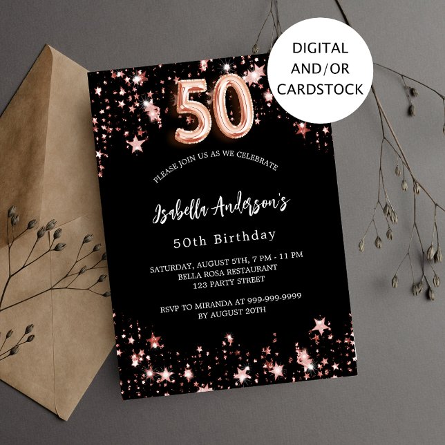 Invitación 50 años rosa negro estrellas de oro (Subido por el creador)