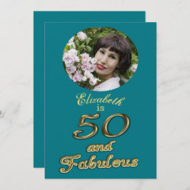 Invitación 50 años y fabuloso cumpleaños oro Verde azulado az